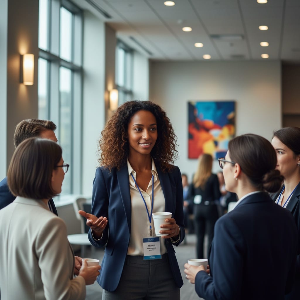 slim black woman networking conversation standing 92003656
