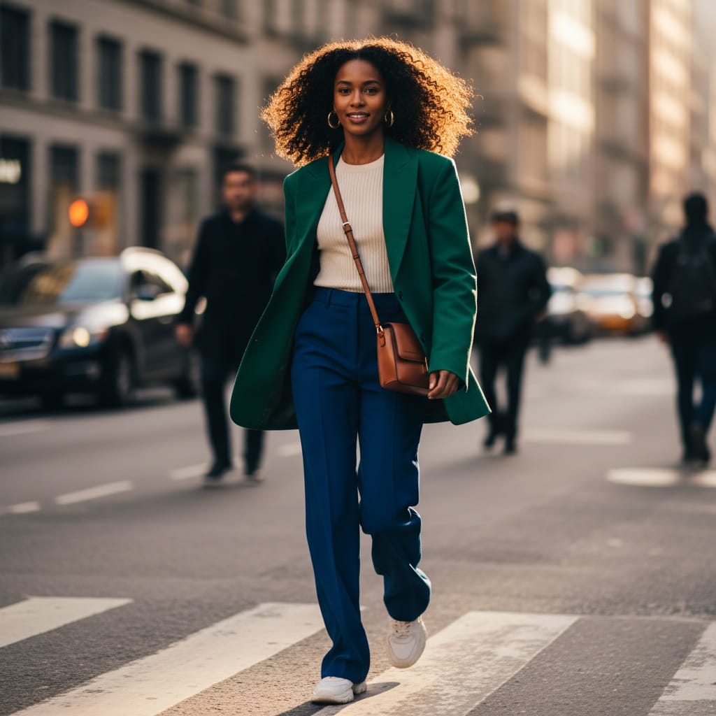 slim black woman walking dynamic street shot 19514998