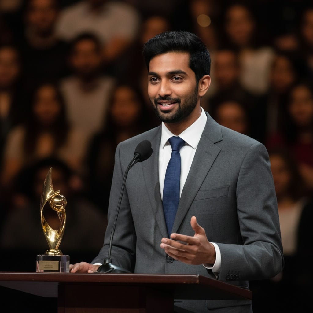 slim indian man acceptance speech podium 19330907