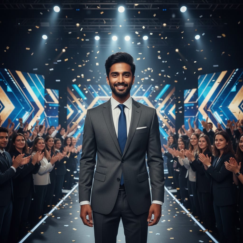 slim indian man applause audience reaction 34949525