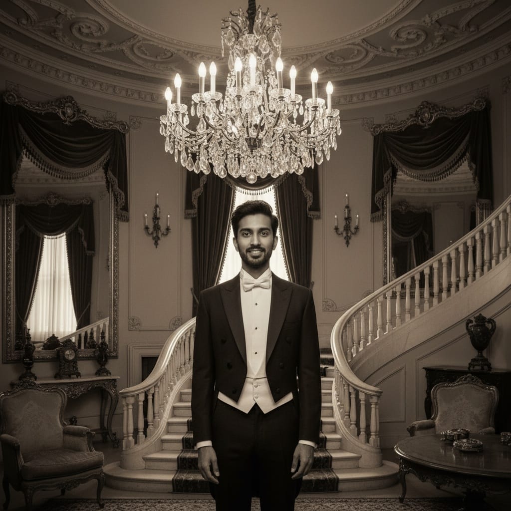 slim indian man aristocratic manor setting 42273142