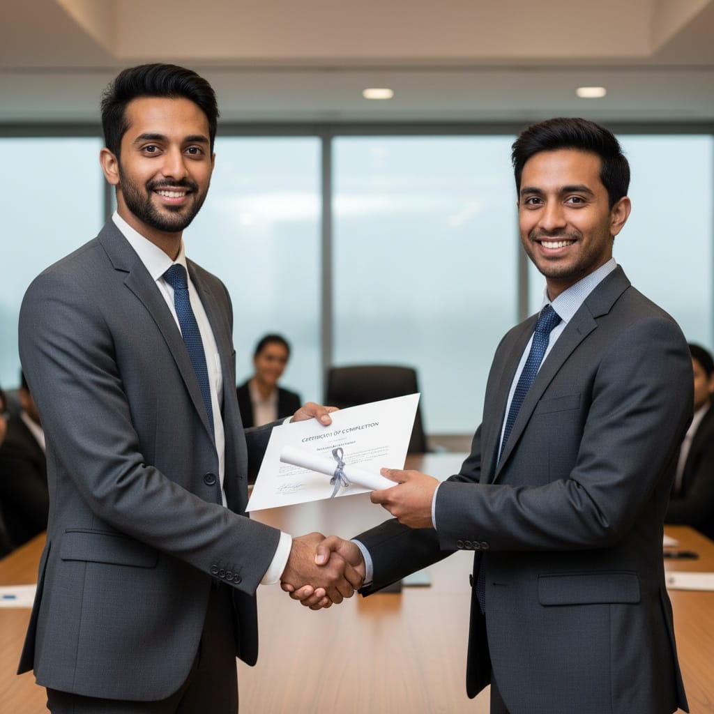 slim indian man certificate presentation moment 93335500