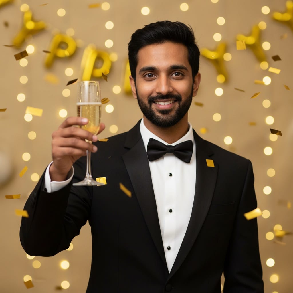 slim indian man champagne toast celebration 29112571