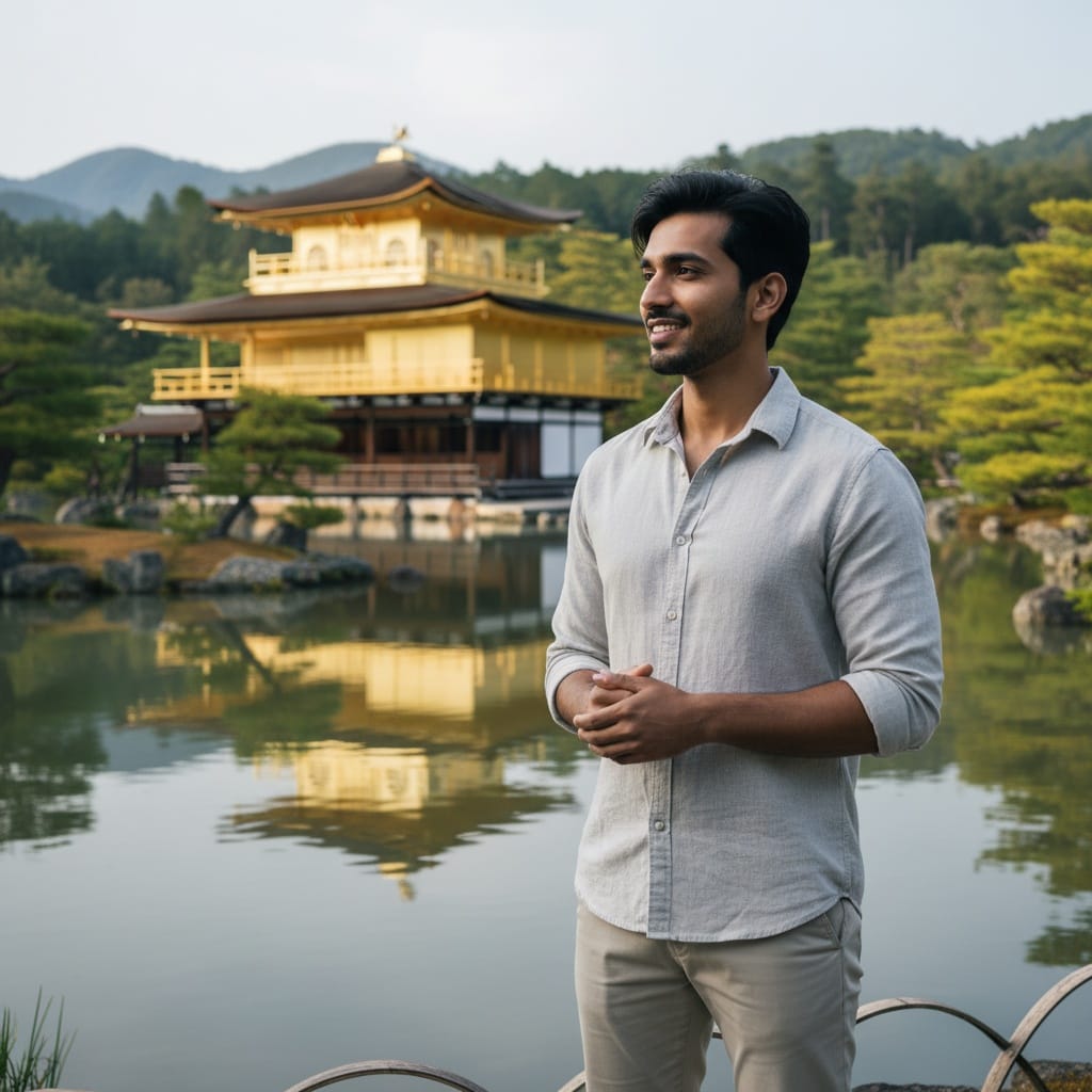 slim indian man kinkakuji golden pavilion 60788230