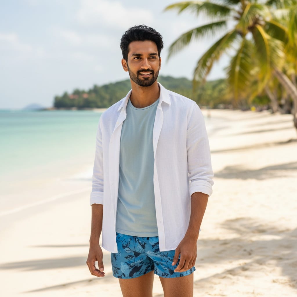 slim indian man sentosa beach tropical 91312230