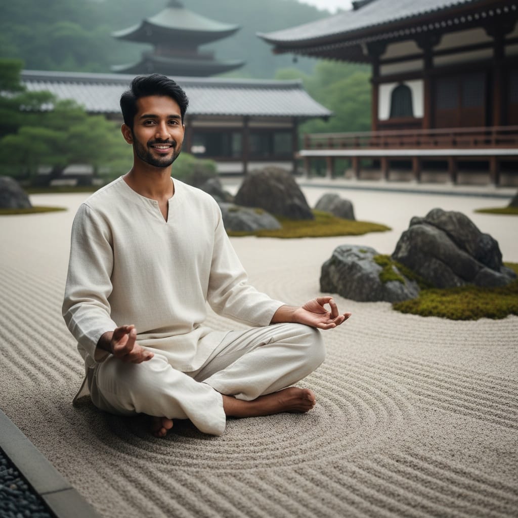 slim indian man zen garden meditation 59341033