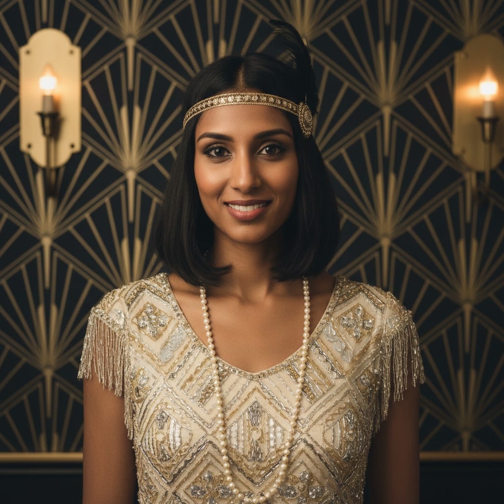 slim indian woman elegant speakeasy portrait 62944408