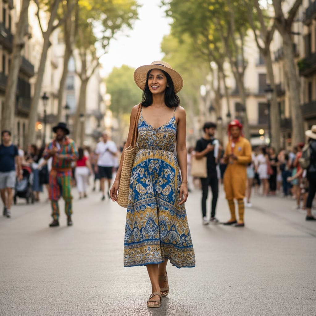 slim indian woman la rambla street candid 54790509