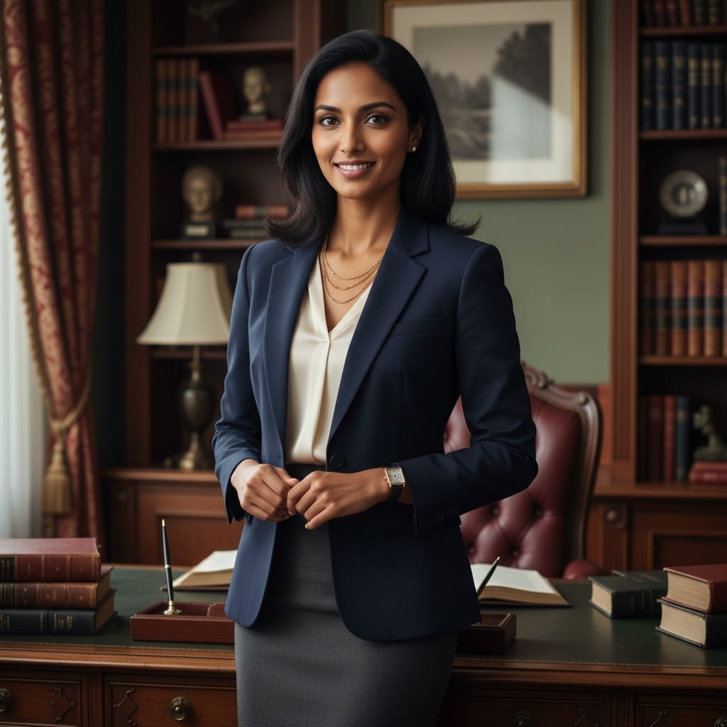 slim indian woman mahogany office prestige 30560454