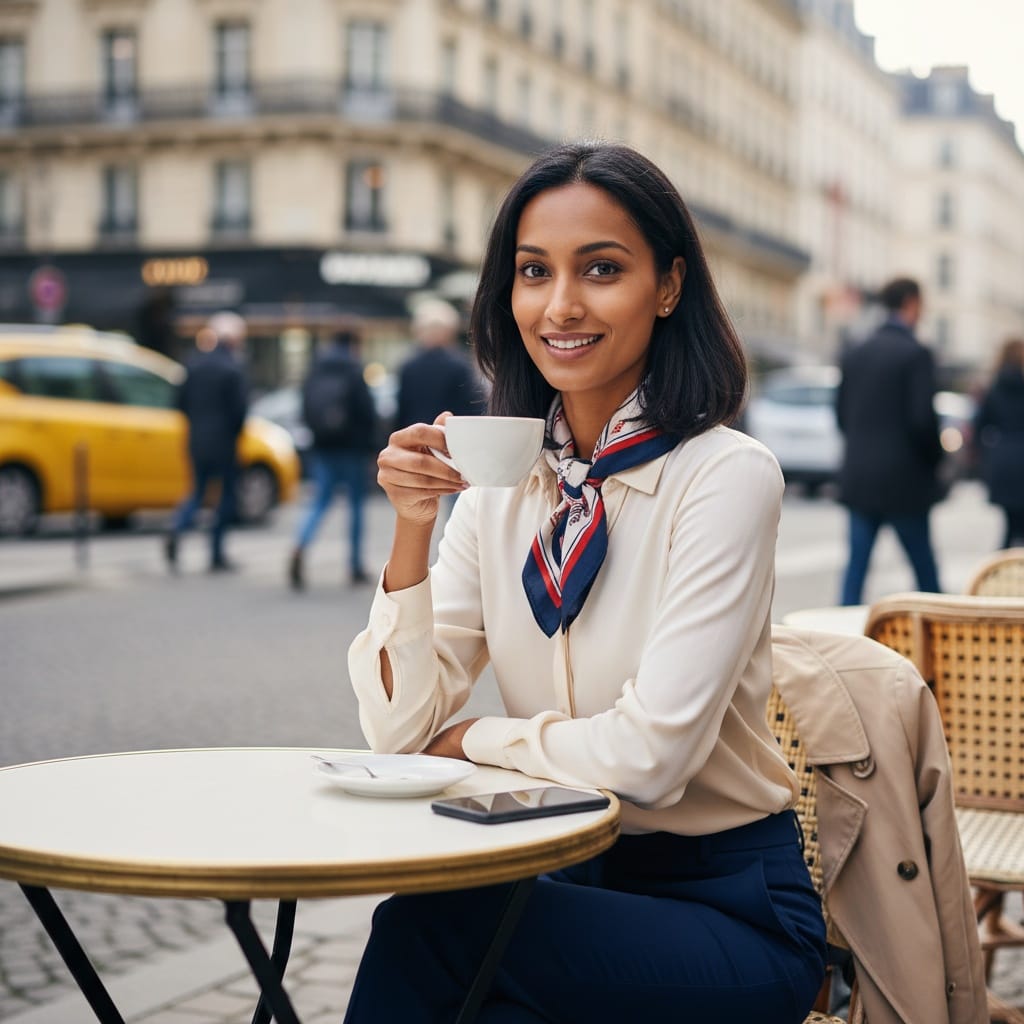 slim indian woman parisian cafe lifestyle 10193171