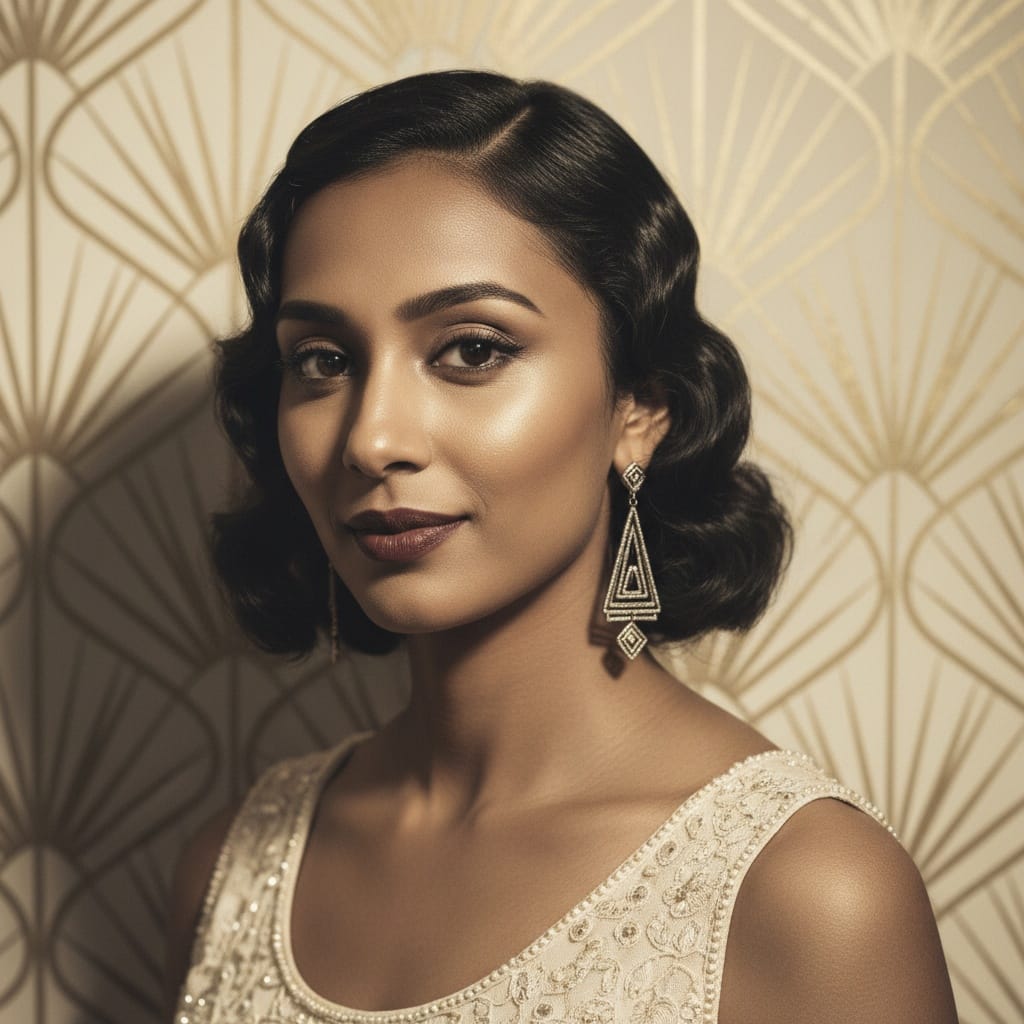 slim indian woman roaring twenties headshot 84122100