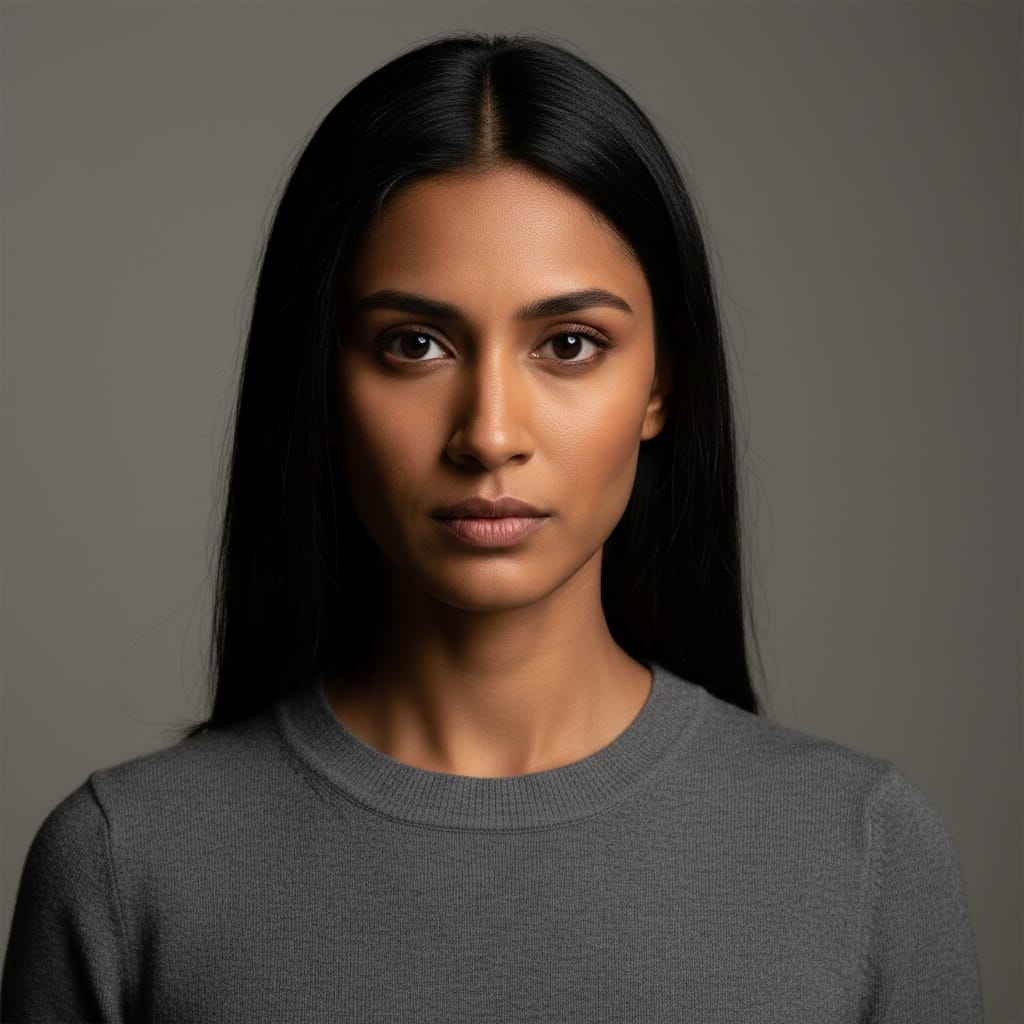 slim indian woman serious character study 33652168