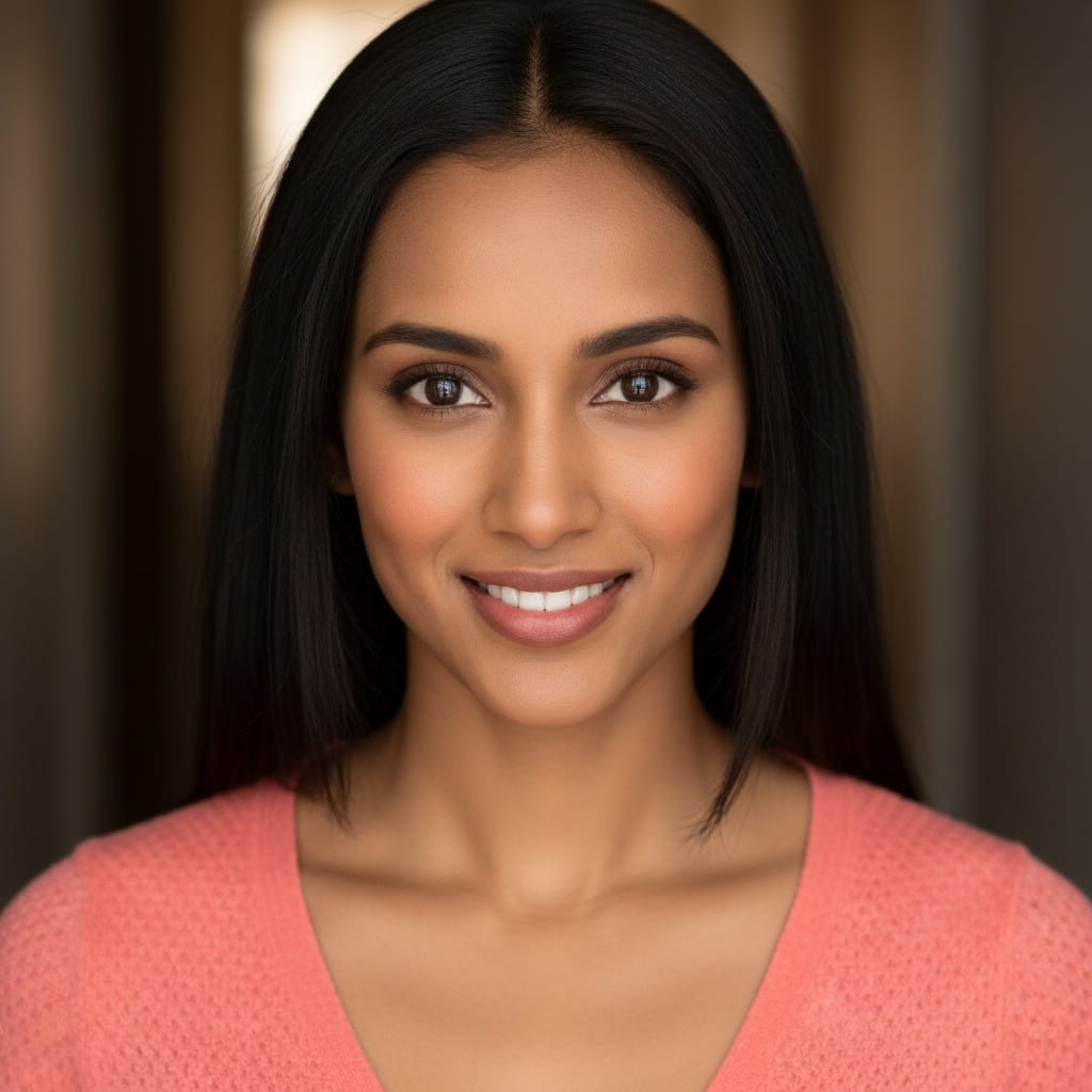 slim indian woman warm personality closeup 62008143