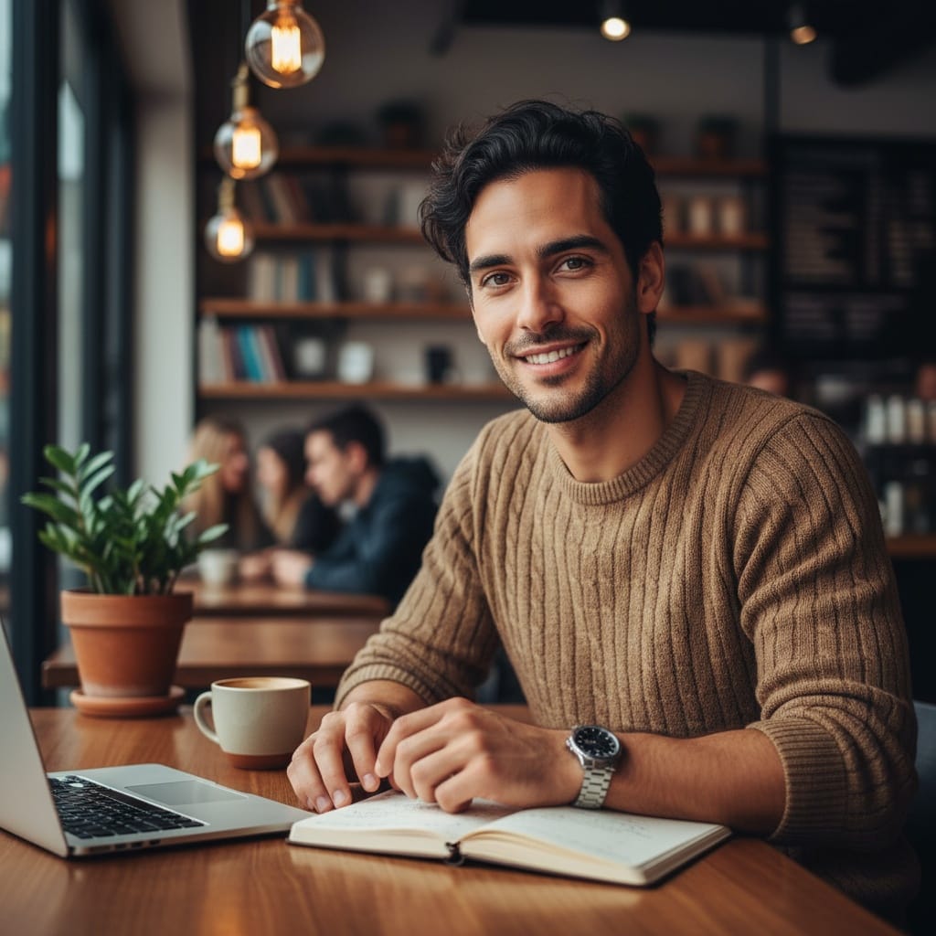 slim latino man coffee shop casual 11290747