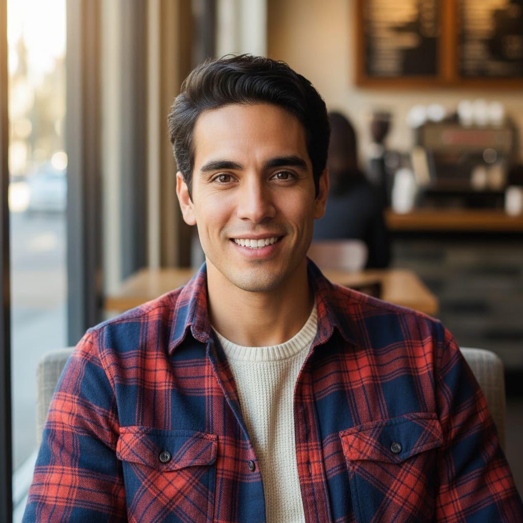 slim latino man coffee shop casual setting 88017905