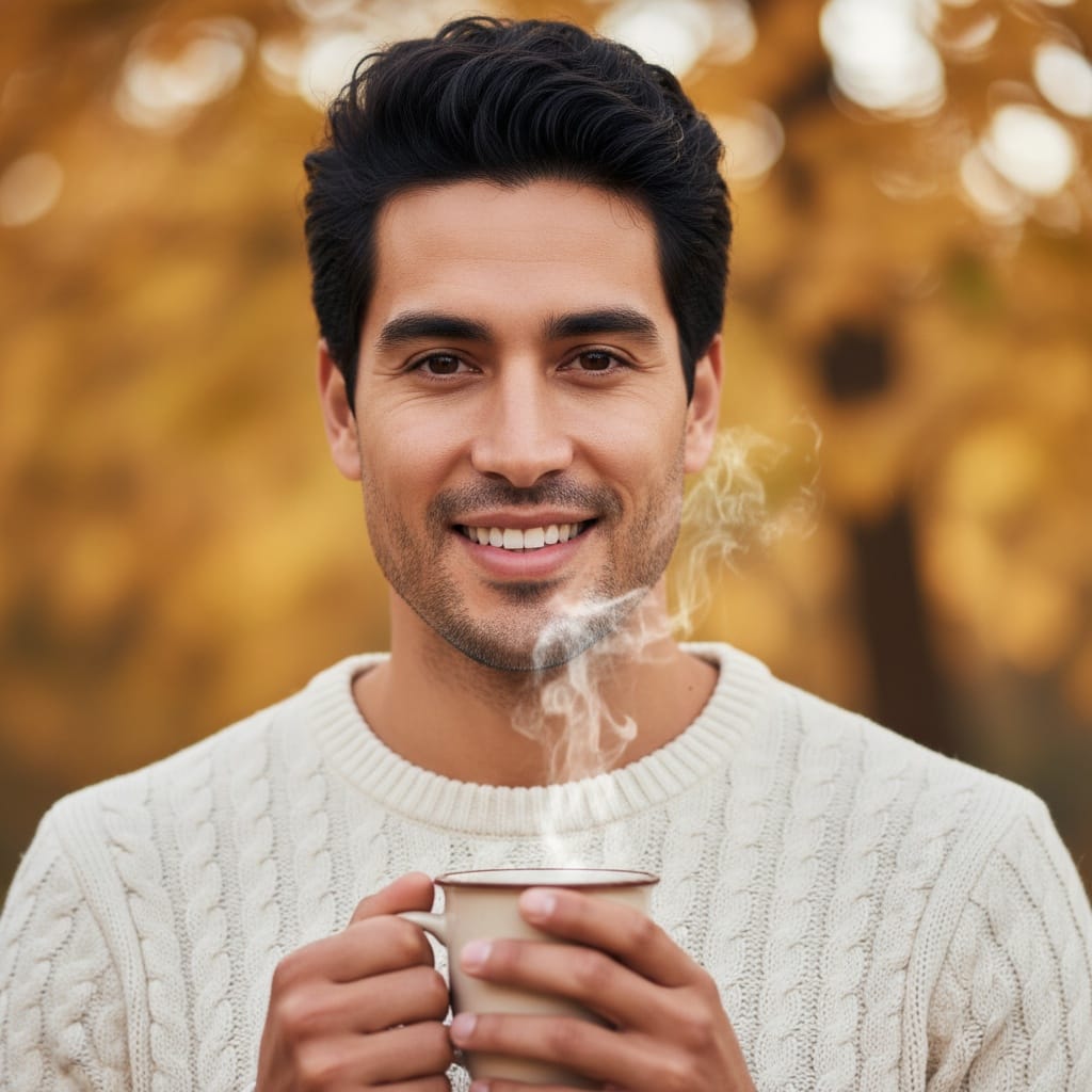 slim latino man cozy coffee fall portrait 63159169
