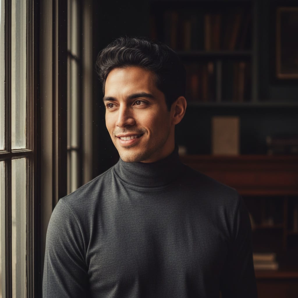 slim latino man dramatic window light 59515884