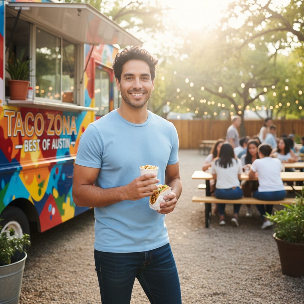 slim latino man food truck scene 71024136