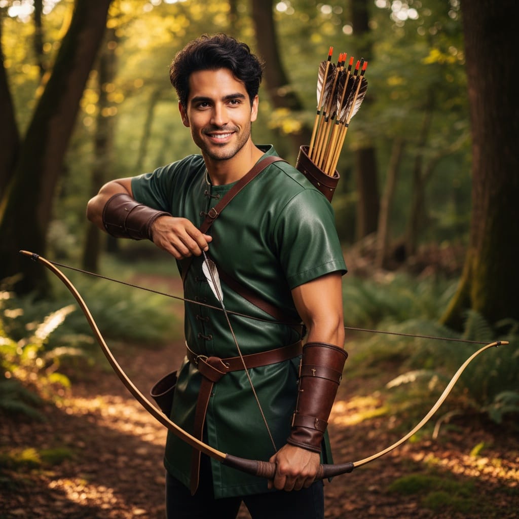 slim latino man forest archer natural setting 56077791