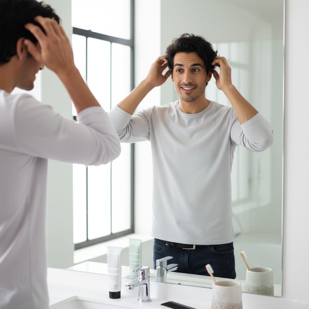 slim latino man getting ready mirror 88928107