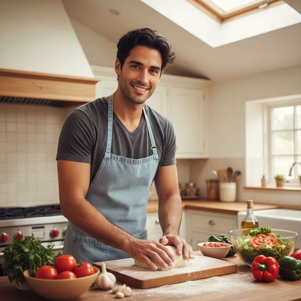 slim latino man kitchen cooking prep 78744882