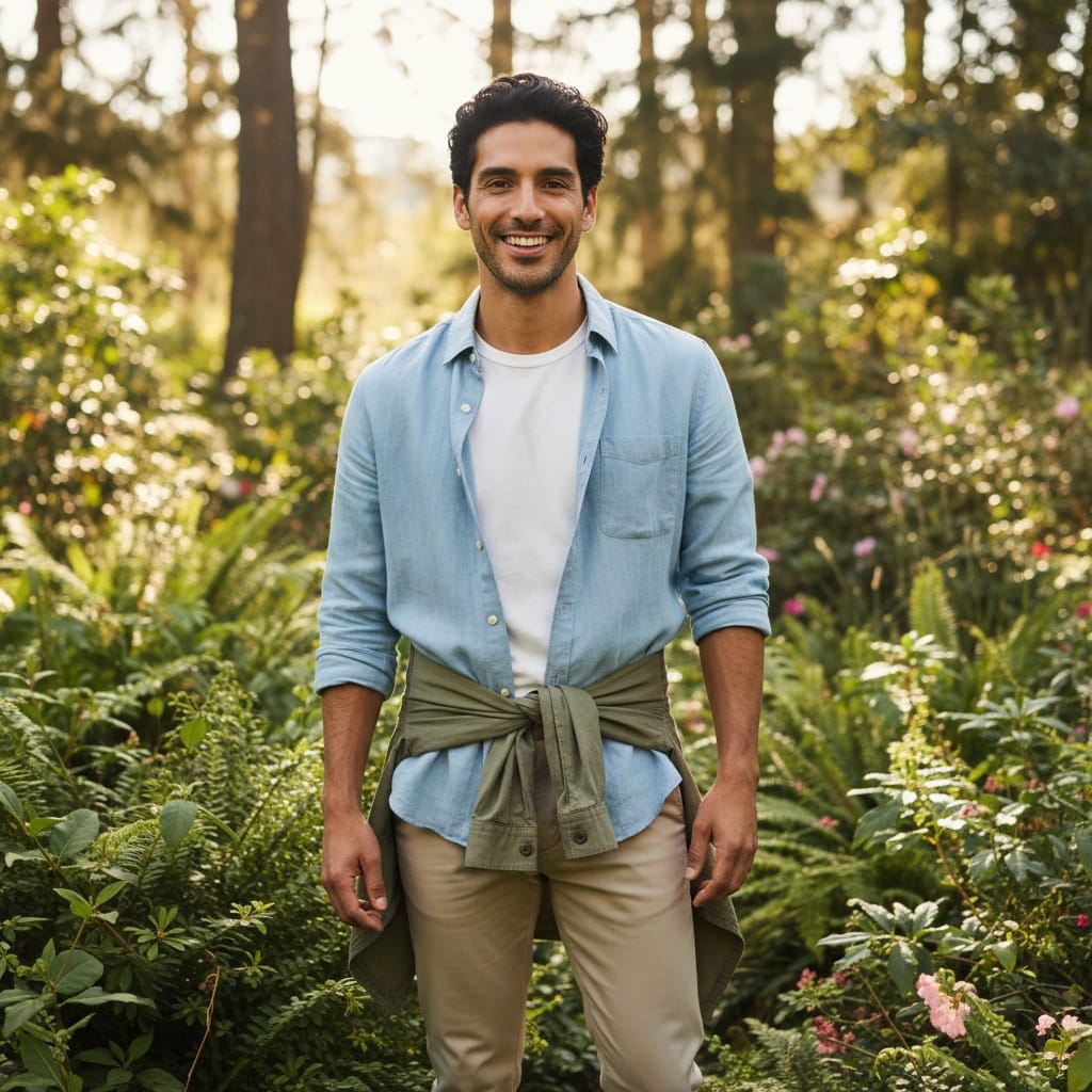 slim latino man natural park setting 60676435