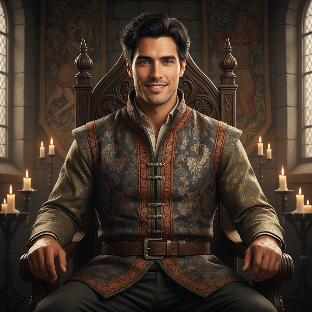 slim latino man noble portrait throne room 87832327