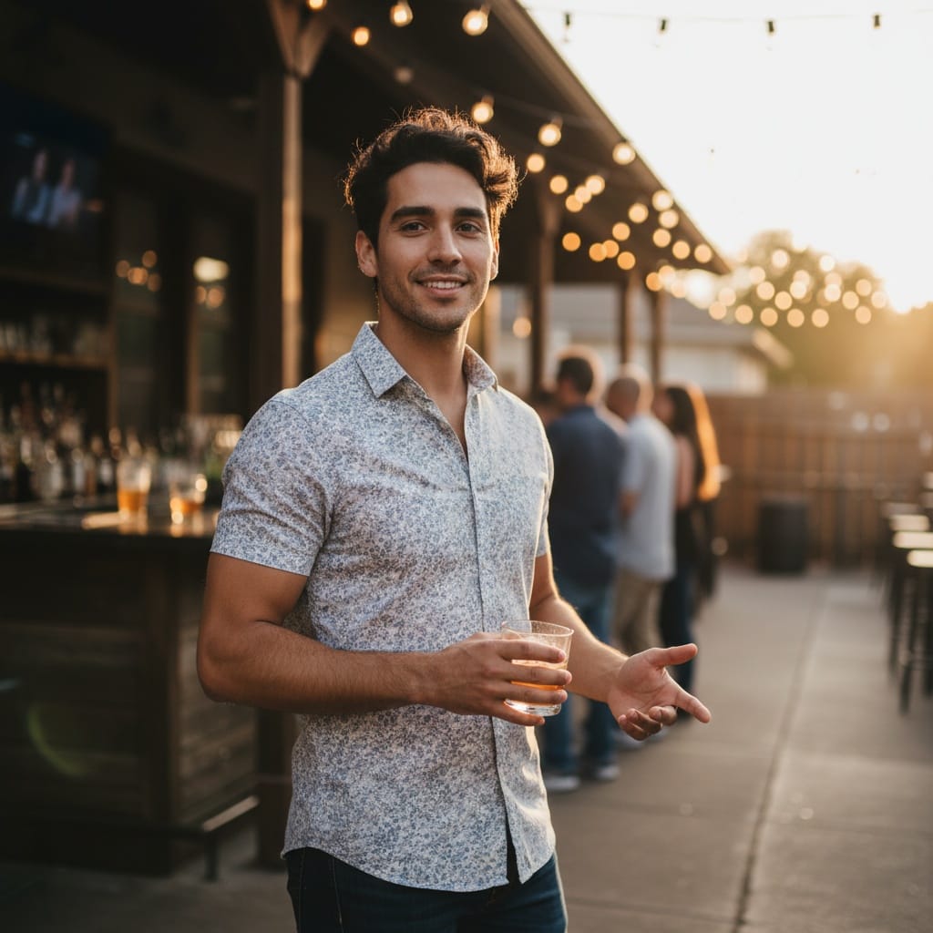 slim latino man rainey street patio 68064434