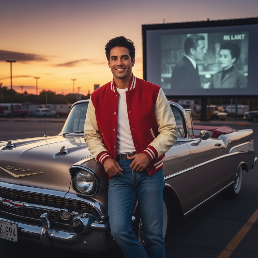 slim latino man retro drive in theater 39412427