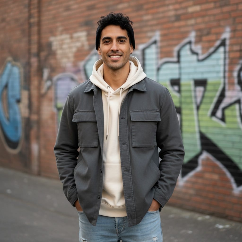 slim latino man street style urban backdrop 52203577