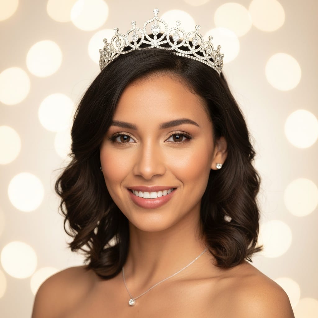 slim latino woman close up tiara portrait 27200548