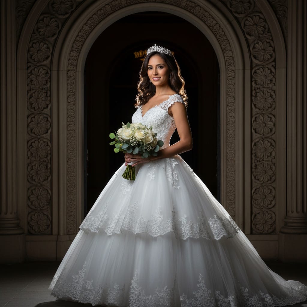 slim latino woman formal venue entrance 83722885