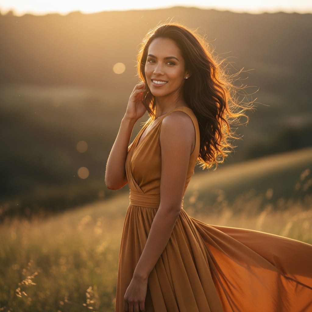 slim latino woman golden hour outdoor glamour 66376217