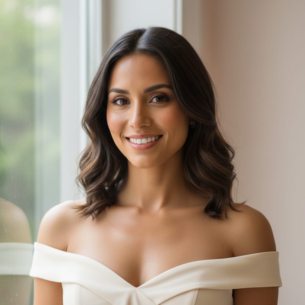 slim latino woman natural light window portrait 82905592