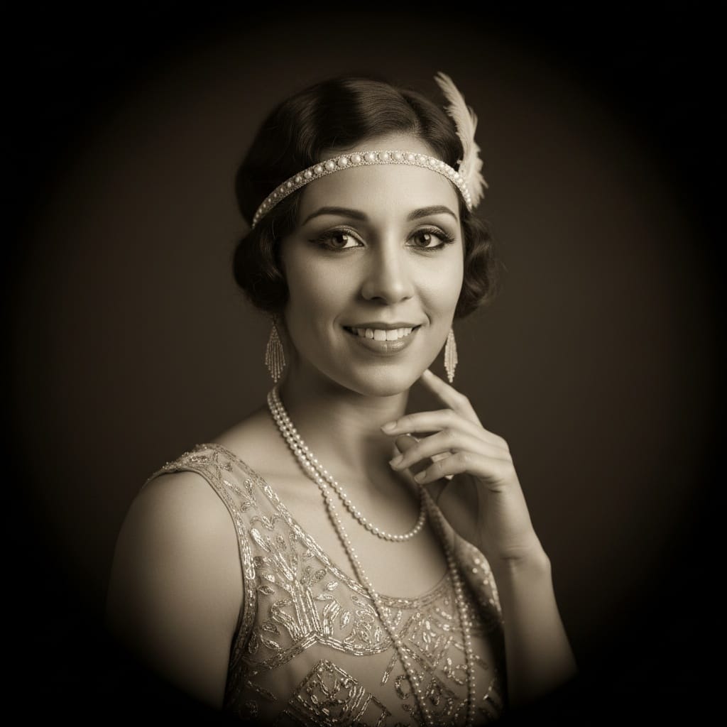 slim latino woman prohibition era portrait studio 92199732