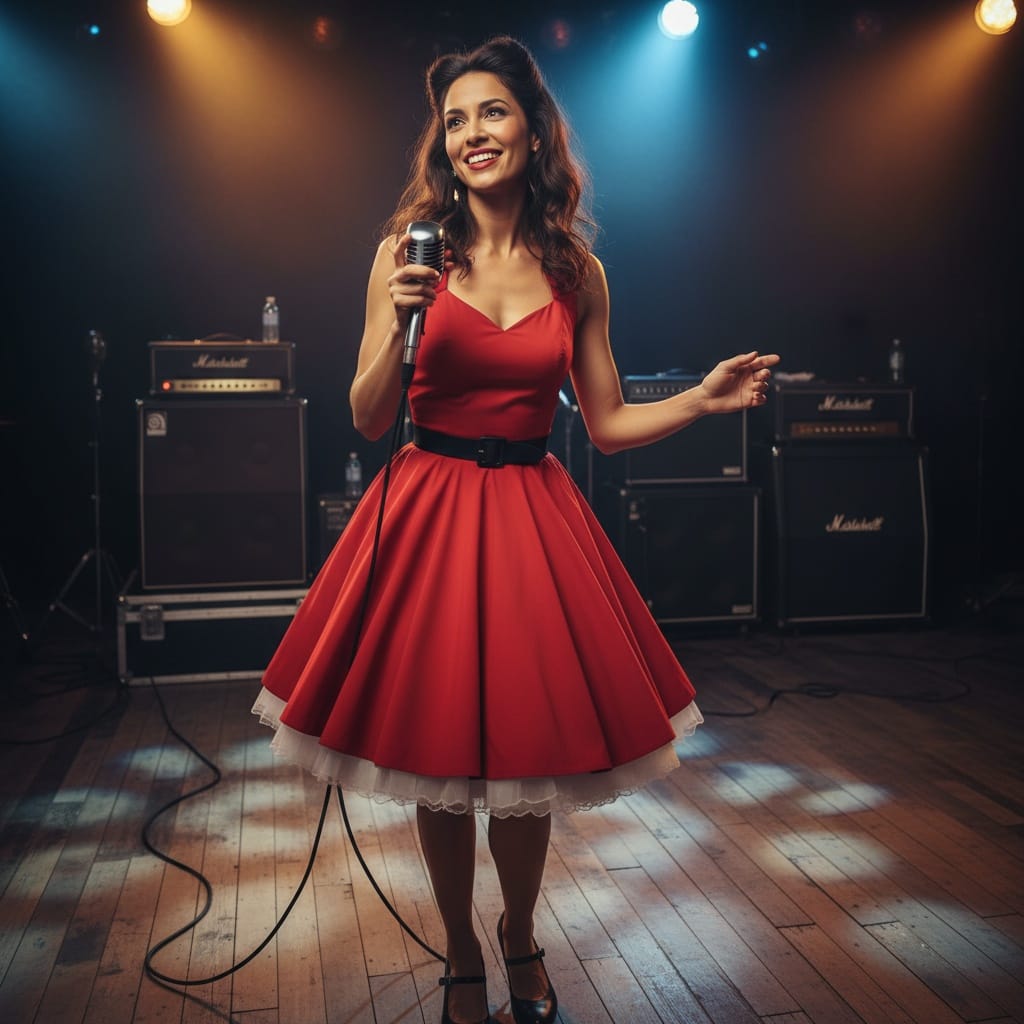 slim latino woman rockabilly stage performance 48017168