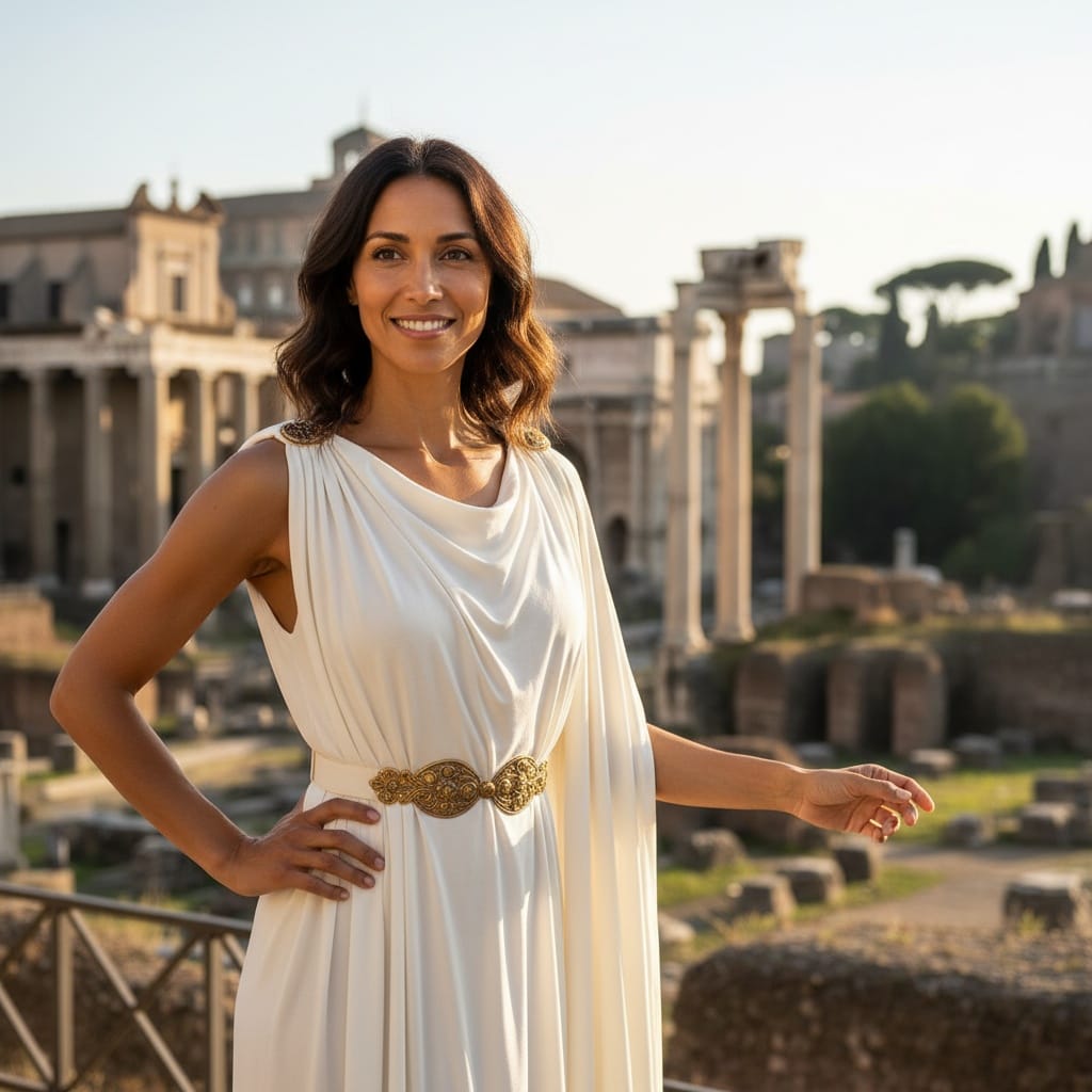 slim latino woman roman forum ruins 90101738
