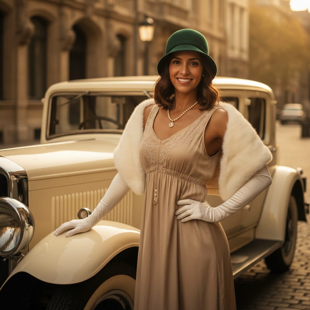 slim latino woman vintage automobile outdoor 13078002