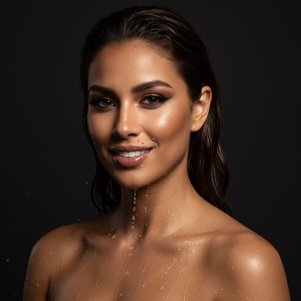 slim latino woman wet hair beauty shot 93576482