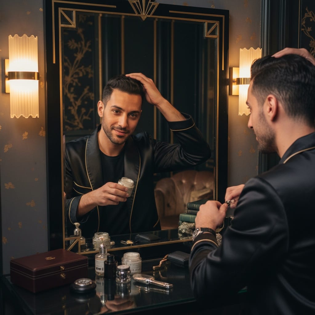 slim middle_eastern man art deco mirror vanity 10042729
