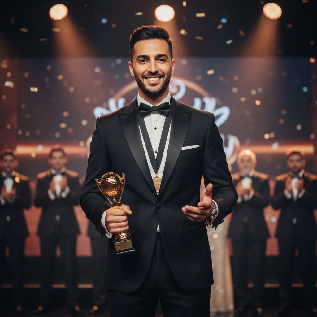 slim middle_eastern man awards presentation moment 39255274