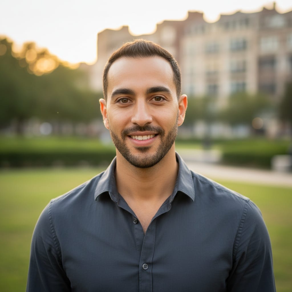 slim middle_eastern man casual outdoor smile 30870880