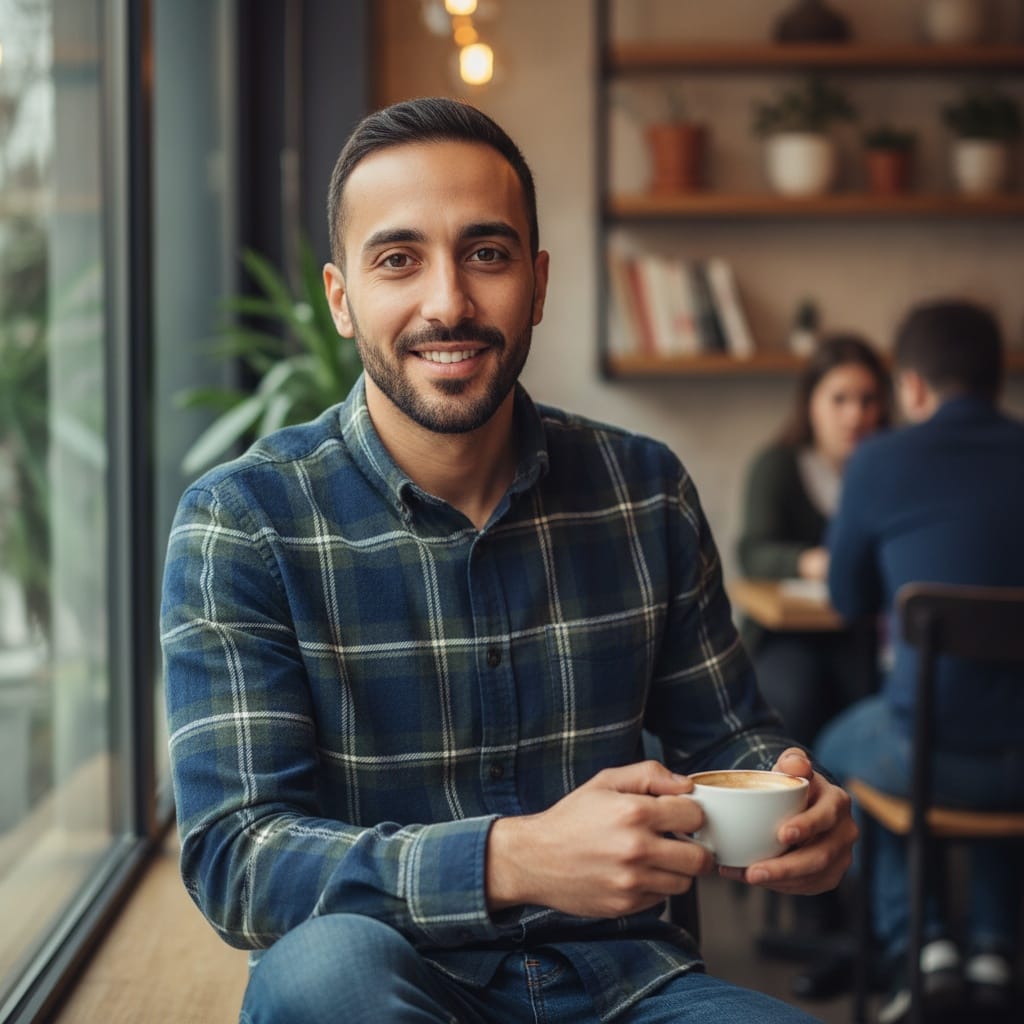 slim middle_eastern man coffee shop candid 31756627