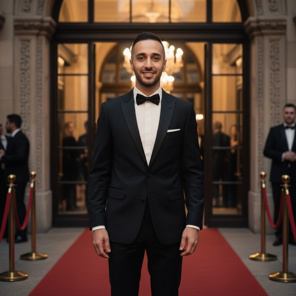 slim middle_eastern man elegant gala entrance 17509608