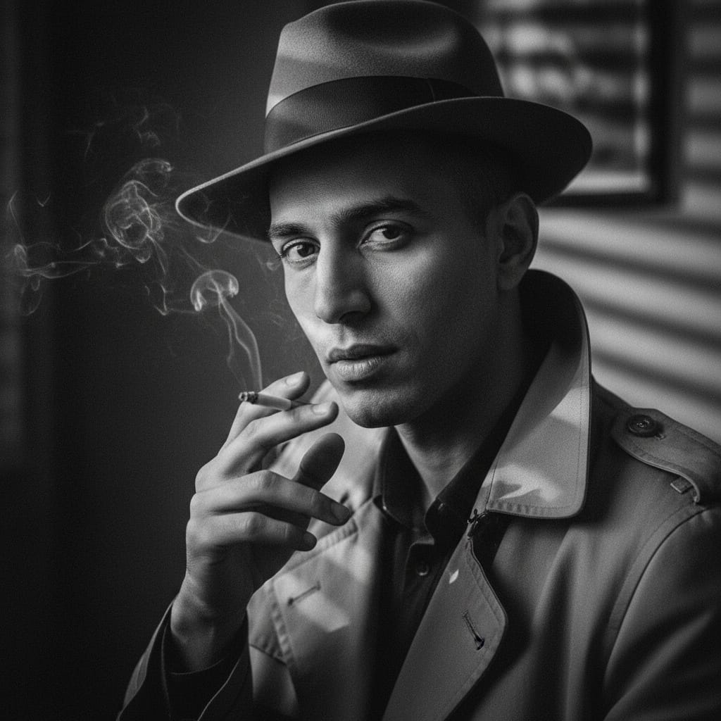 slim middle_eastern man film noir detective 96193066