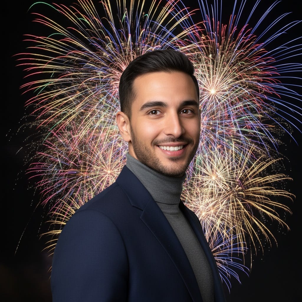 slim middle_eastern man fireworks outdoor backdrop 12981466