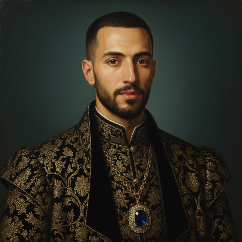 slim middle_eastern man formal frontal noble attire 34206656