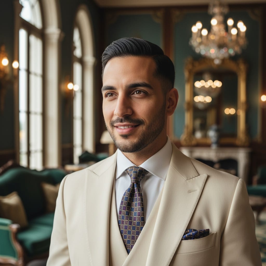 slim middle_eastern man gatsby mansion closeup 12075529
