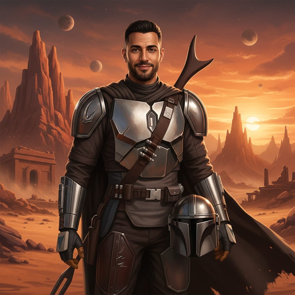 slim middle_eastern man mandalorian warrior stance 50207753