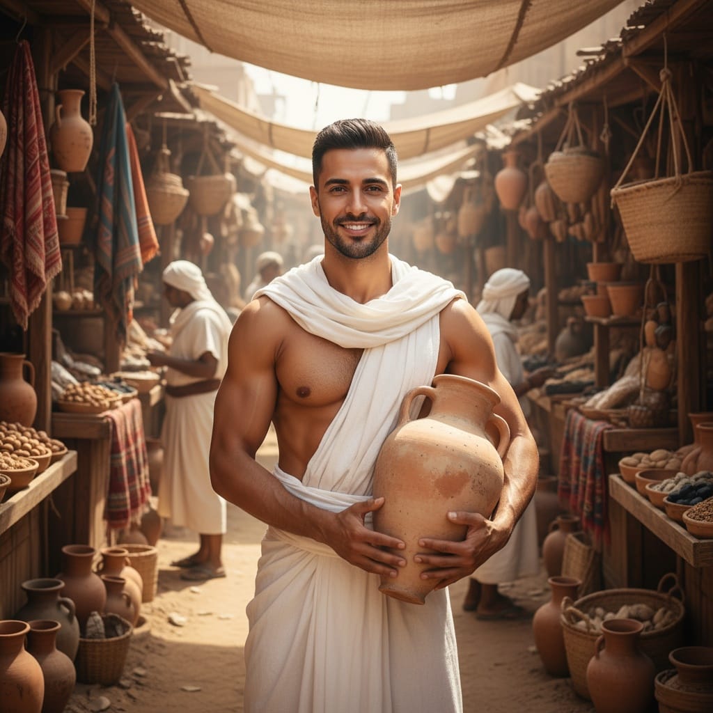 slim middle_eastern man market merchant scene 46714455